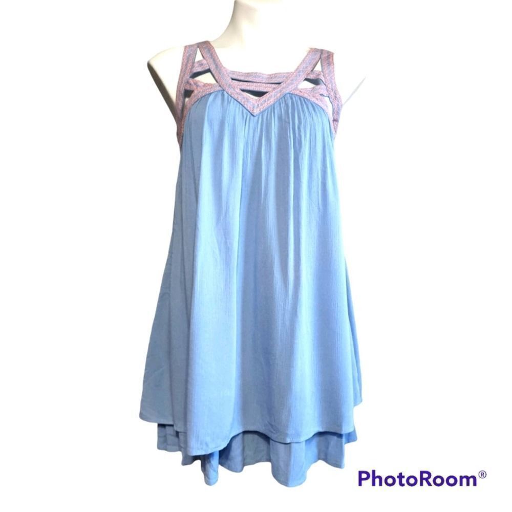 Blu Pepper Mini Dress S blue & blue embroidered cut out neck